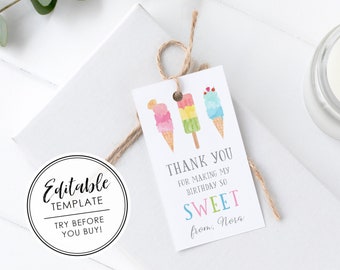 Here's the Scoop Ice Cream Birthday Favor Gift Tag - EDITABLE TEMPLATE