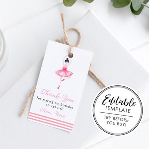 Printable Ballerina Watercolor Birthday Favor Gift Tag EDITABLE ...