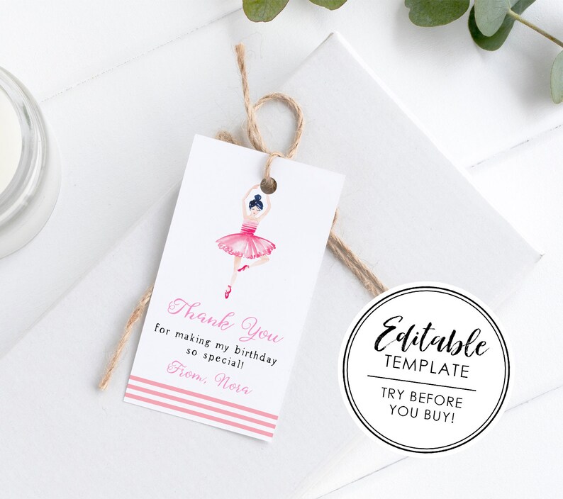 Printable Ballerina Watercolor Birthday Favor Gift Tag | Etsy