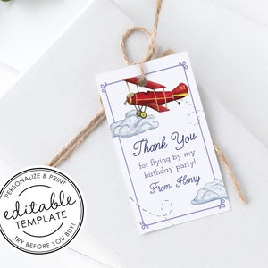 Airplane Printable Favor Tag - EDITABLE TEMPLATE