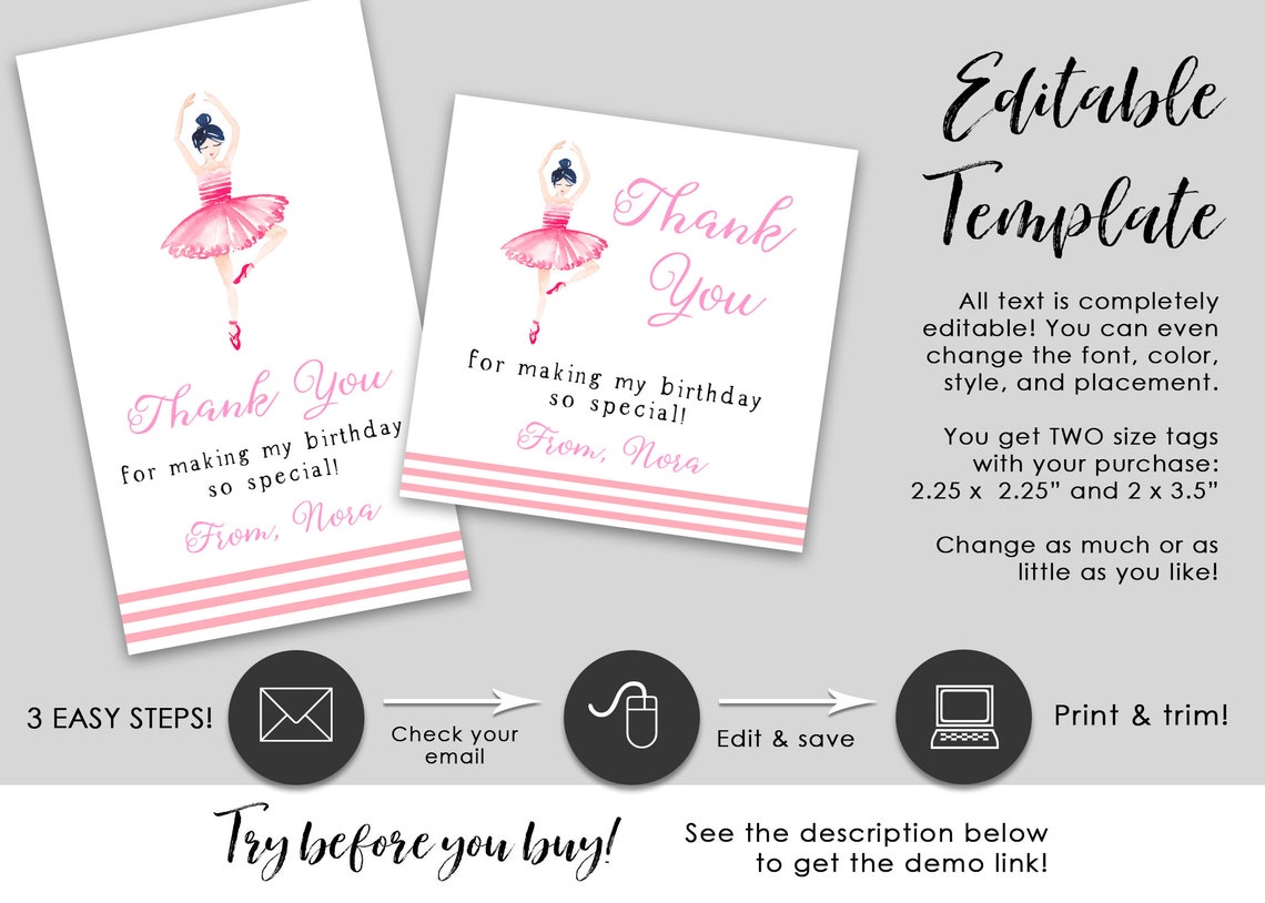Printable Ballerina Watercolor Birthday Favor Gift Tag | Etsy