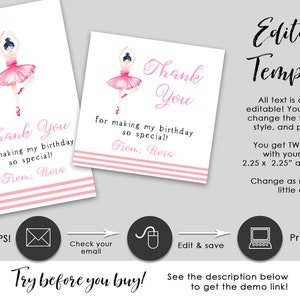 Printable Ballerina Watercolor Birthday Favor Gift Tag EDITABLE ...