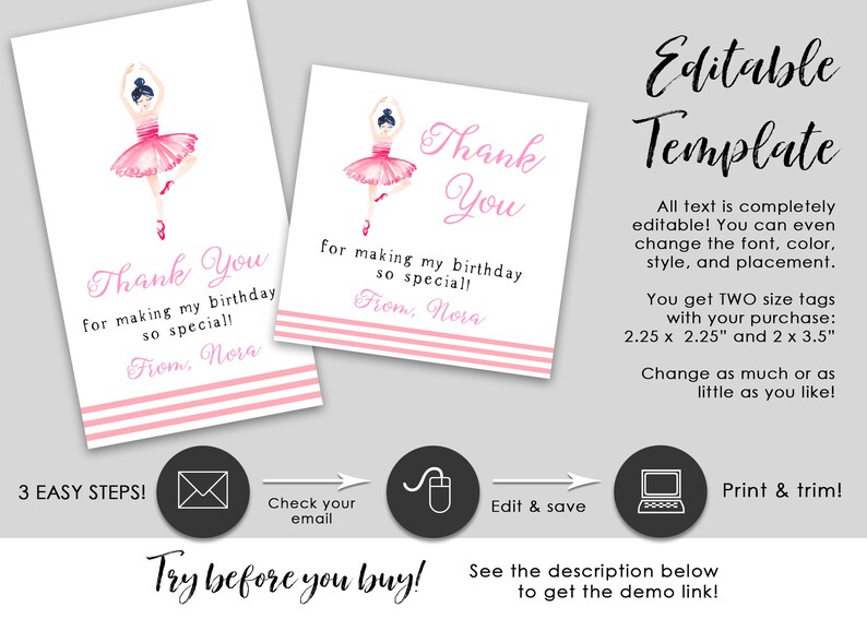 Printable Ballerina Watercolor Birthday Favor Gift Tag | Etsy