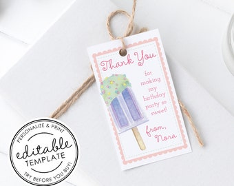 Ice Pop Printable Favor Tag, Gingham - EDITABLE TEMPLATE