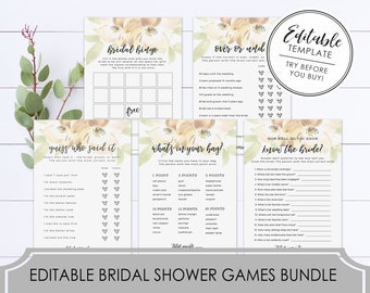 Magnolia Bridal Shower Game Bundle- EDITABLE TEMPLATE