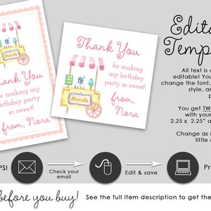 Ice Cream Cart Printable Favor Tag, Pink - EDITABLE TEMPLATE - Etsy