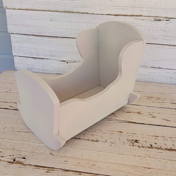 Vintage Wooden Handmade Doll Cradle - White Wooden Doll Bed - Vintage Doll Bed - Bed for Small Doll - Rocking Cradle - Baby Doll Bed