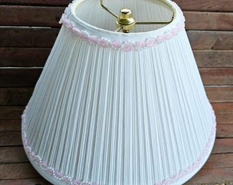 Large White Pleated Shade with Pink Pearl Lace