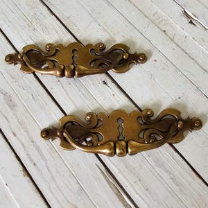 2 Vintage Drawer pull Heavy brass door with keyhole cabinet closet armoire