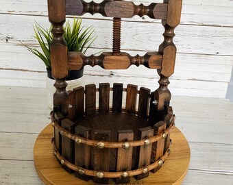 Vintage Mini Wooden Wine Press - Decorative Fruit & Cider Press for Bar Cart - Rustic Farmhouse Kitchen Decor