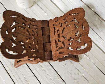 Wood Book Stand Vintage Carved Bible Rest 11 inch Spread