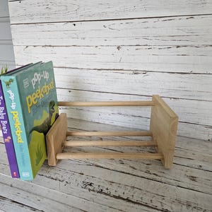 Wooden Spindle Book Rack - Napkin Holder - Light Finish Wooden Rack - Adjustable Rack - CD Storage - Children&#39;s Book Holder