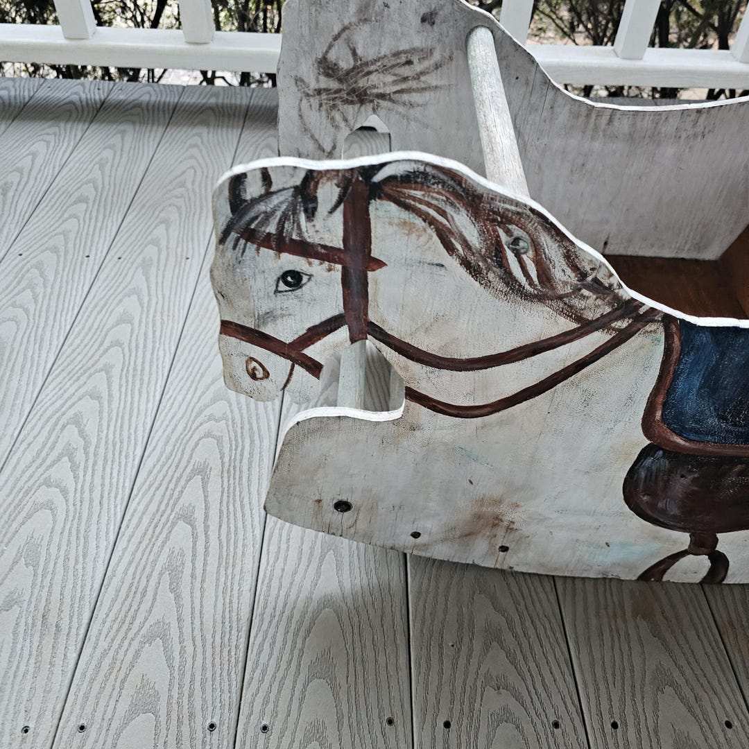 Rustic Rocking Horse Handcrafted Vintage Wooden Rocking Horse - Rustic Painted Wood - Porch ...