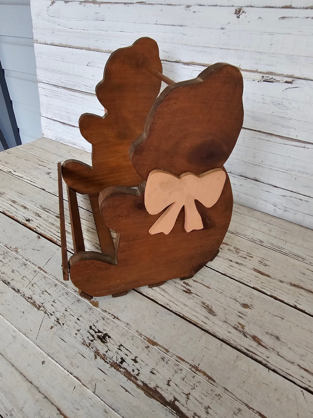Wooden Children's Book Rack With Bears on Each End Pink Bow on the Bear tabletop Book Rack