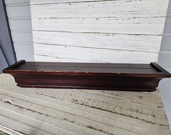 Vintage Wooden Plate Shelf - Dark Finish - Large Ridge on Back- Vintage Wooden Plate Shelf - Wall Decor