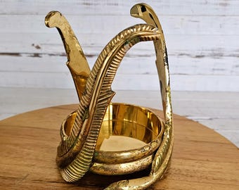 PartyLite Solid Brass Feather Tealight Holder | Vintage Decorative Accent Candle Stand