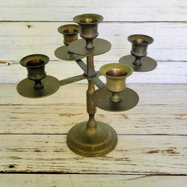 Vintage Brass 5-Light Candelabra Candle Holder - Bright Light candle holder - vintage brass - Multiple Candle Holder