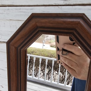 Tall Grooved Home Interiors Wooden Mirror : Cut Out Corners Medium Dark Wood Frame