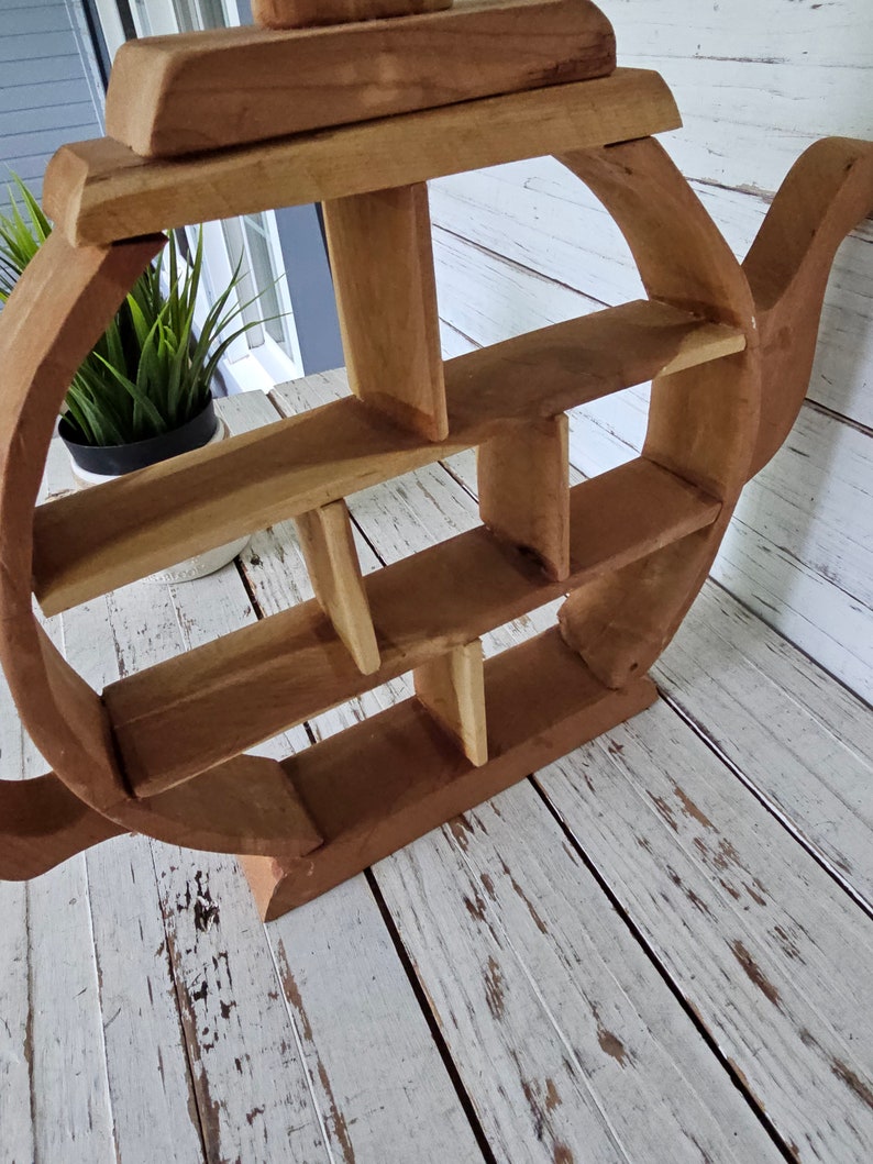 Wooden Knick Knack Shelf Shaped Like a Tea Pot Multi Section Shelf Wall ...
