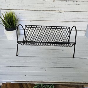 Mid Century Black Metal Bookshelf - Vintage MCM Mesh Decorative Metal Book Stand Holder - Appears to be Mategot or Galef style