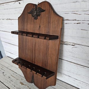 Vintage Wooden Antique Spoon Holder with Eagle on Wood - Antique Wall Decor - Vintage Spoon Holder - Dark Wooden Spoon Rack - 2 Rows Holder