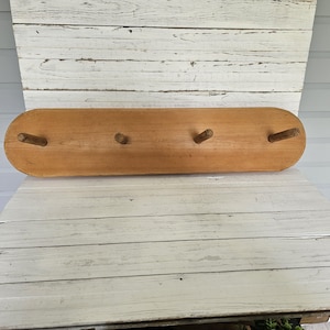 Vintage Wooden Rack with Large Long Pegs for Coats - Handmade Wall Rack - Clean Lines Wooden Rack - Thick Long Pegs -  Antique Peg Rack