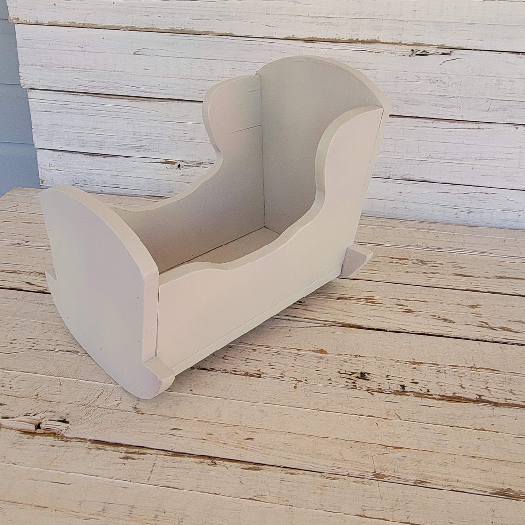 Vintage Wooden Handmade Doll Cradle White Wooden Doll Bed Vintage Doll