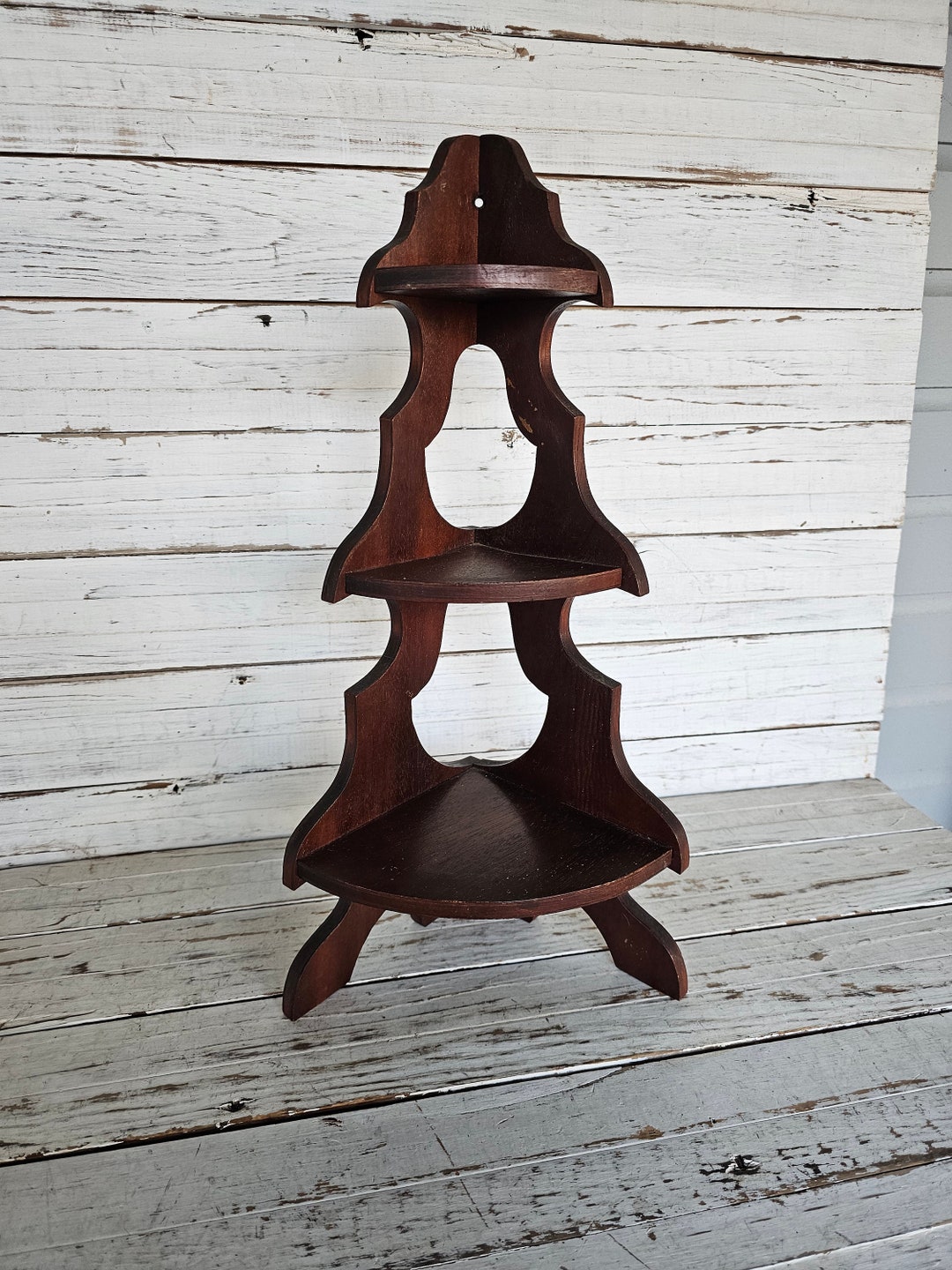 Vintage Wooden Corner Knick Knack Shelf Free Standing Wall Shelf Wooden