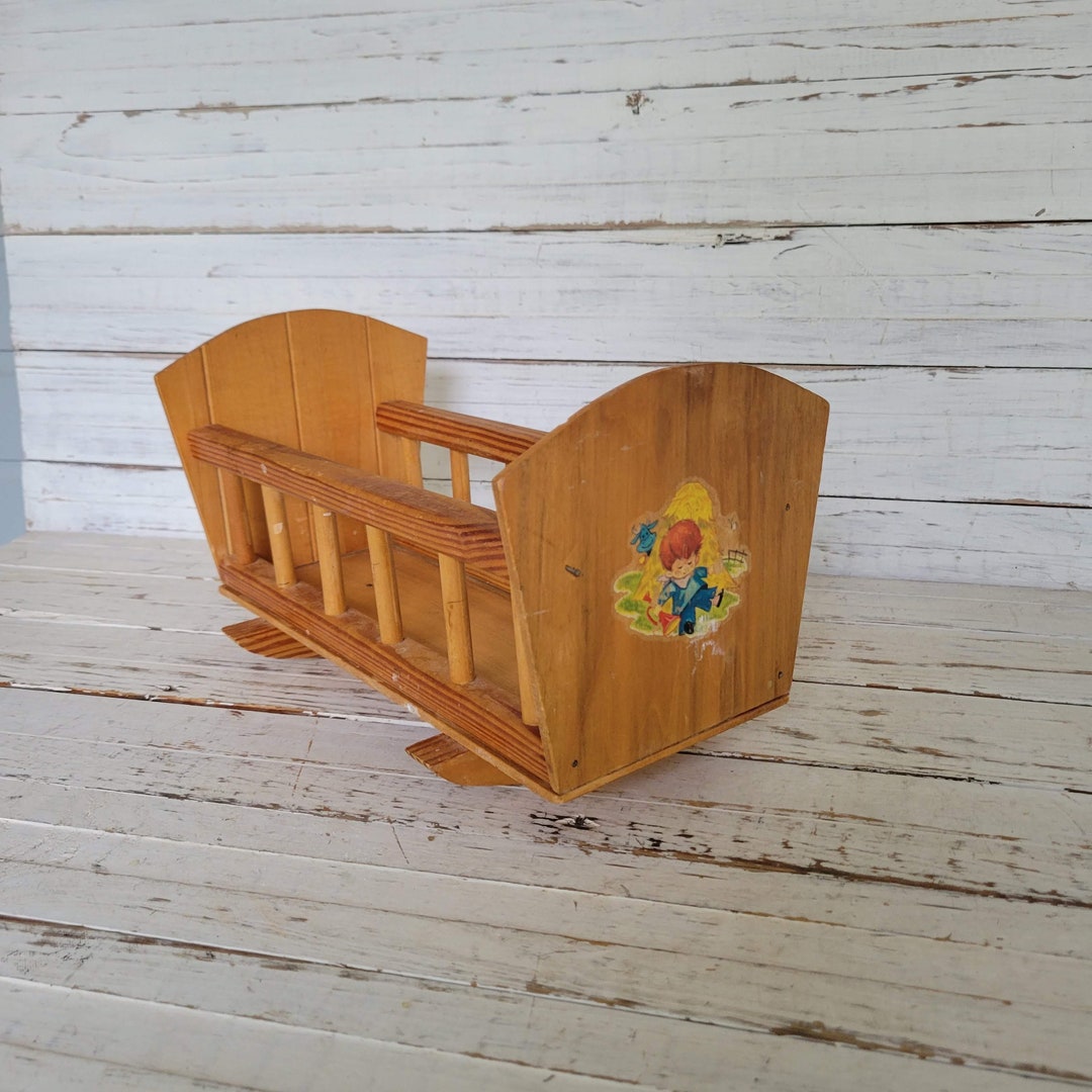 Vintage Wooden Doll Cradle Toy Doll Bed All Natural Wood Etsy