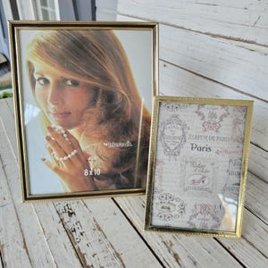 2 Vintage Gold Metal Frames - Table top Frames - Classic Gold Frames  - Brown Trim on One - 4x6 and 8x10 - Antique Frames