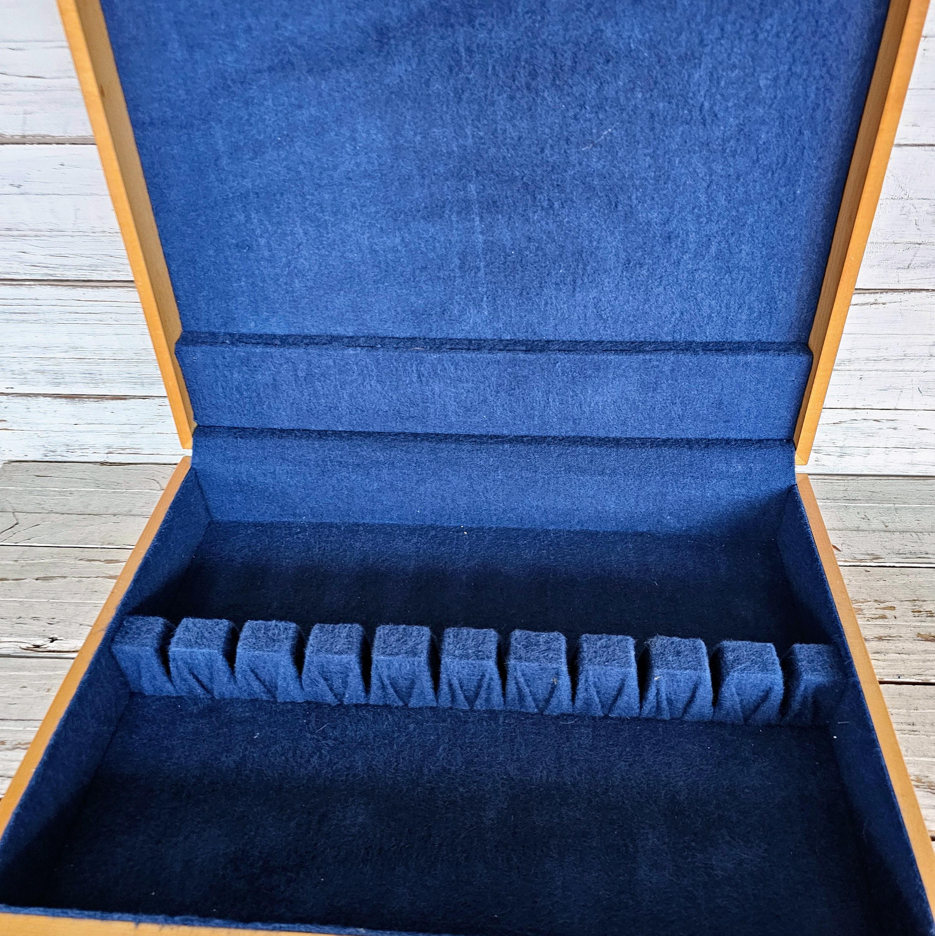 Wooden Flatware Storage Box - Light Exterior Blue Interior - Wallace Silversmiths