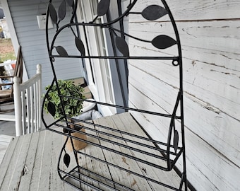 Black Metal 2 - Tier Spice Rack with Leaf Design