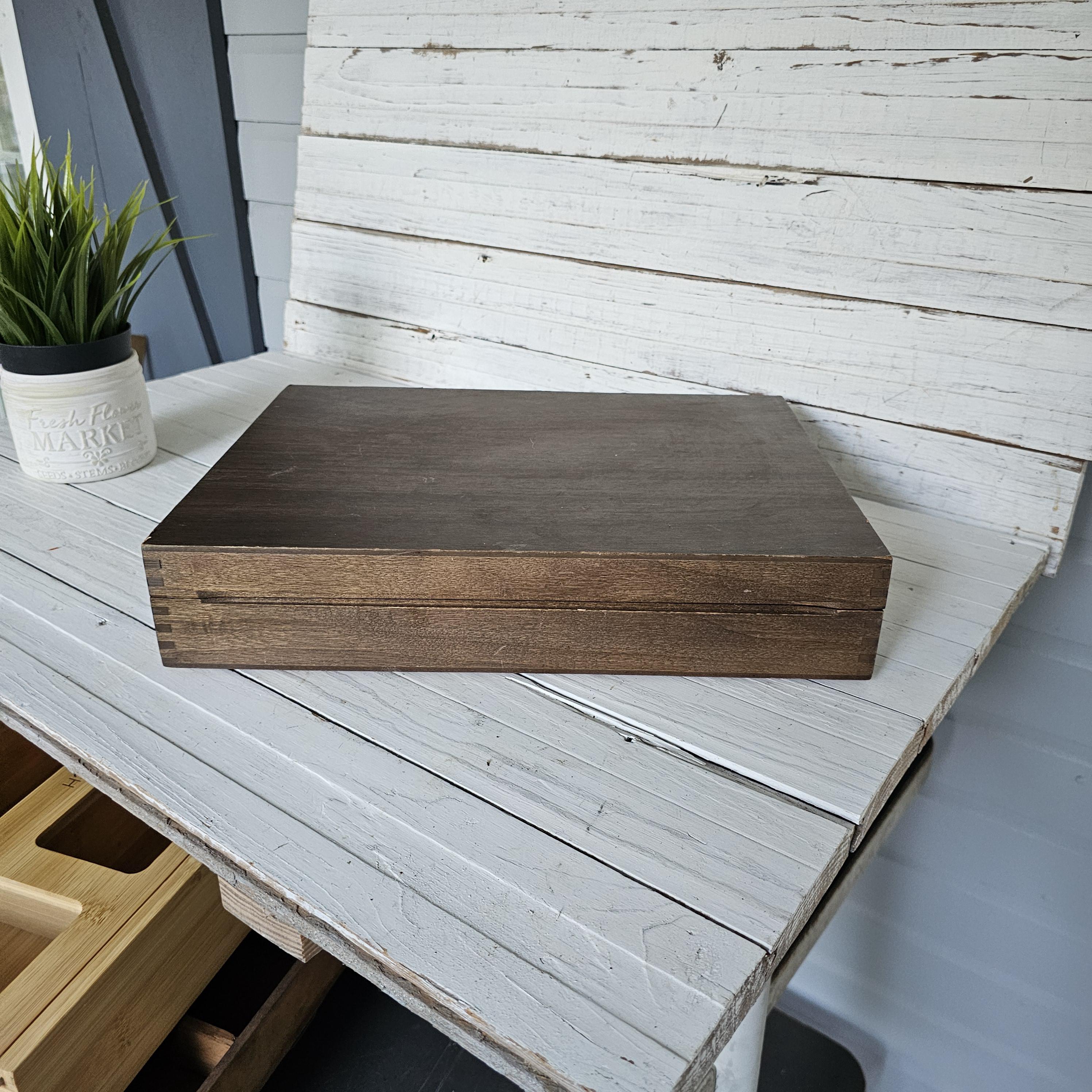 Vintage Wooden Veneer Flatware Storage Box - Maroon Interior - Simple Design