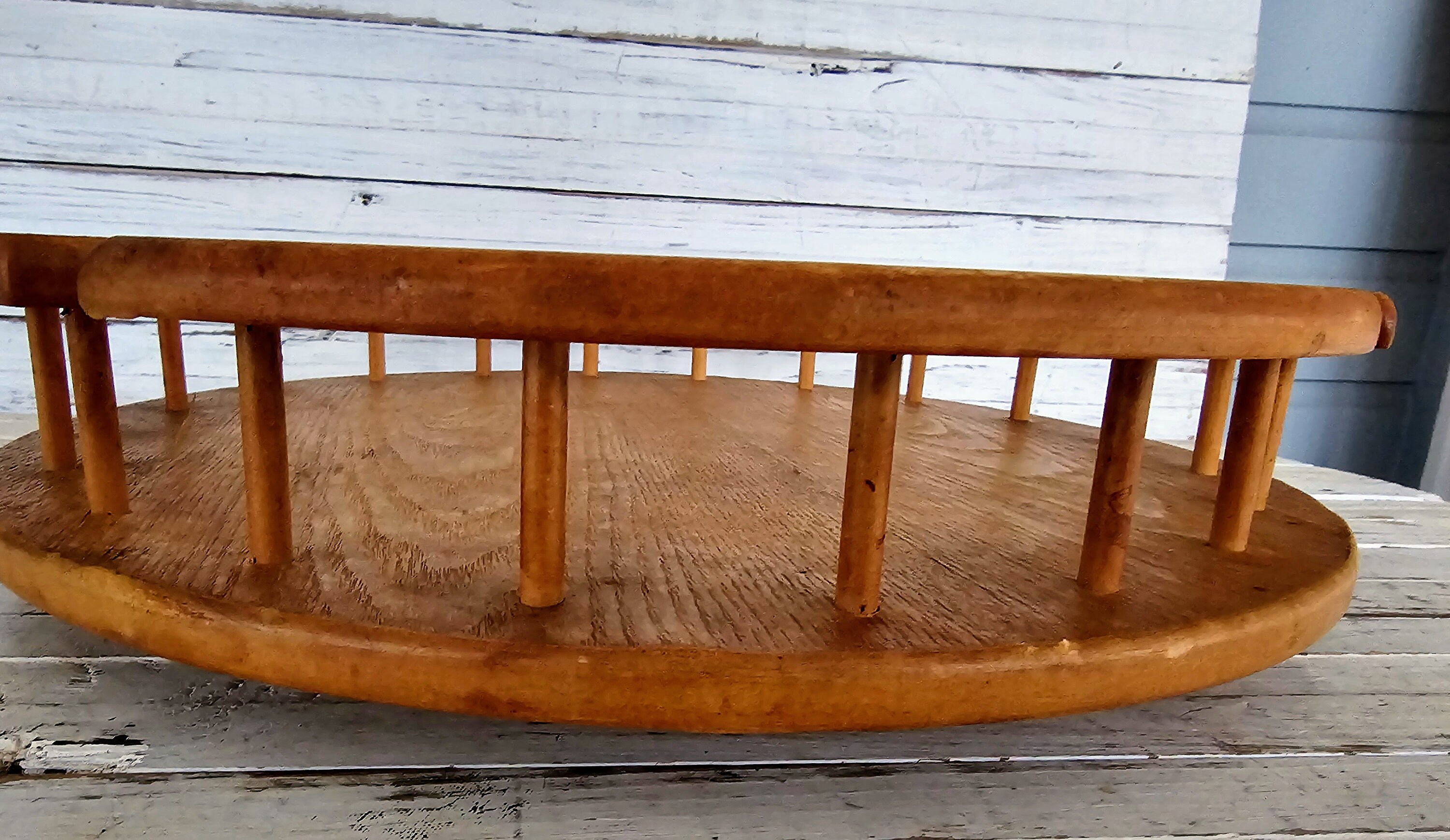 Vintage Large Wood Lazy Susan With Rails Centerpiece Decor Easily Spins