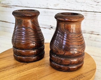 Vintage Heavy Carved Wooden Candle Sticks - Set of 2