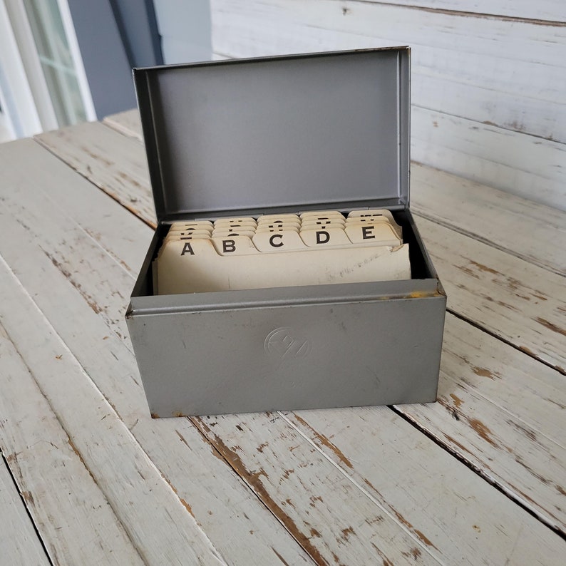 Vintage Metal Index Card Box Recipe Box Metal Storage Box Small Storage