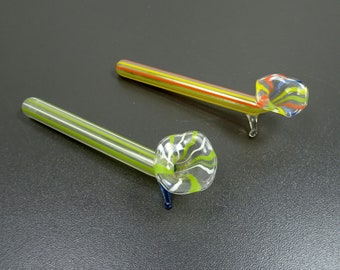 Liegevase Lauscha Glas, Füßchen, Bimini,  klein liegend Lampenglas, DDR 2er Set 9g 10cm