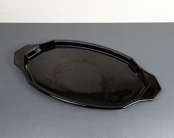Tablett Gläsertablett Schwarzglas   art deco  oval 2 Handhaben 618g 32x15,5x2 cm