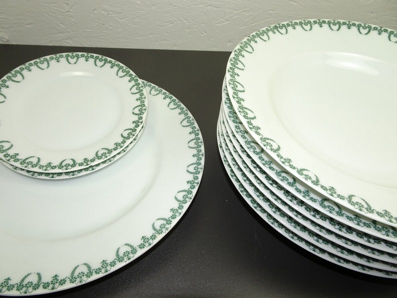 THOMAS Sevres tableware, plate flat deep, saucer, white decor green, individual parts antique image 9