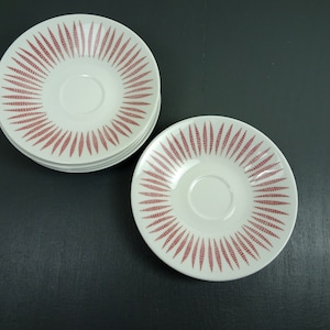RÖRSTRAND Prisma saucers, 5 plates small white red porcelain c.. 475g 13.5 cm Dm Sweden