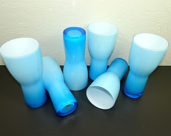 Vetro Opalina Gläser Set, 6 Longdrink Wasser Gläser, hellblau weiß, Italien  space age, panton ca. 1,6kg H15,8cm Dm7,2cm
