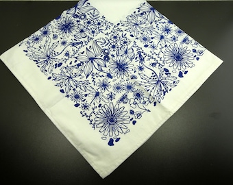 Tischdecke Mitteldecke Blaudruck blau weiß Rand Bordüre   Baumwolle 76x77cm 87g