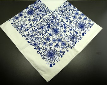 Mantel centro de mesa estampado azul borde blanco azul algodón 76 x 77 cm 87g