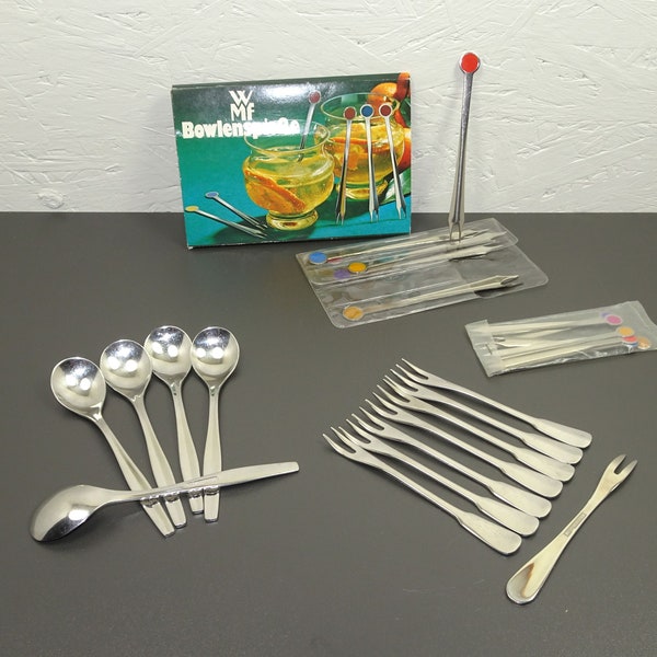 WMF Party Skewers Cocktail Fork, Small Forks, Spoons, Picks, Cocktail Punch Cromargan Stainless Steel
