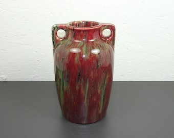 Art Deco vase ceramic, red-green running glaze, 2607/3, 730g 19 x 12 cm handicraft