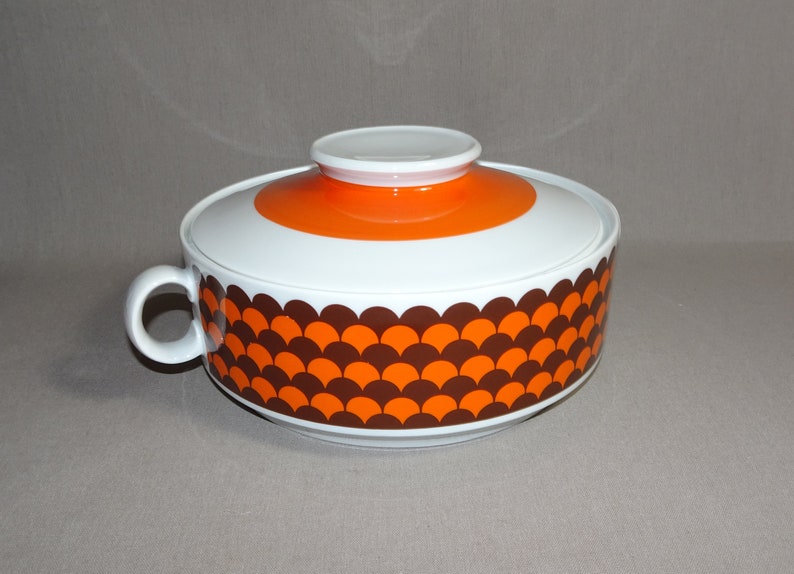 Terrine lid tin biscuit tin soup terrine WINTERLING 70s orange porcelain