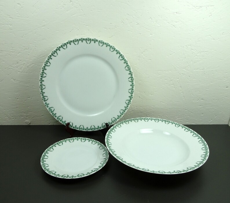 THOMAS Sevres tableware, plate flat deep, saucer, white decor green, individual parts antique image 2