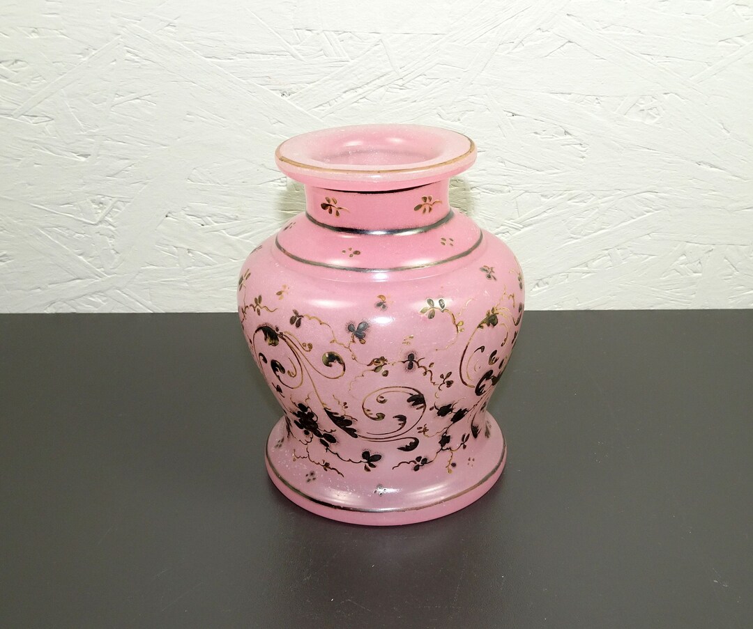 Antique Alabaster Glass Vase, Bohemia Biedermeier, Silver Decor Opaline