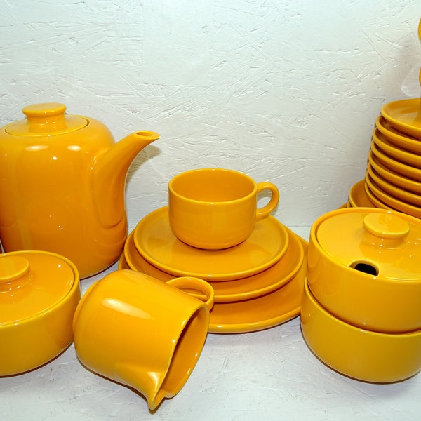 Melitta Heidelberg yellow crockery plates cups bowls milk + sugar 60s 70s