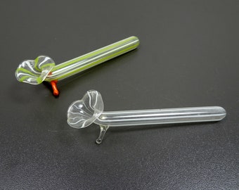 mini Glasvase Lauscha, Füßchen, Bimini,  klein liegend Lampenglas, DDR 2er Set 11g 9,5cm